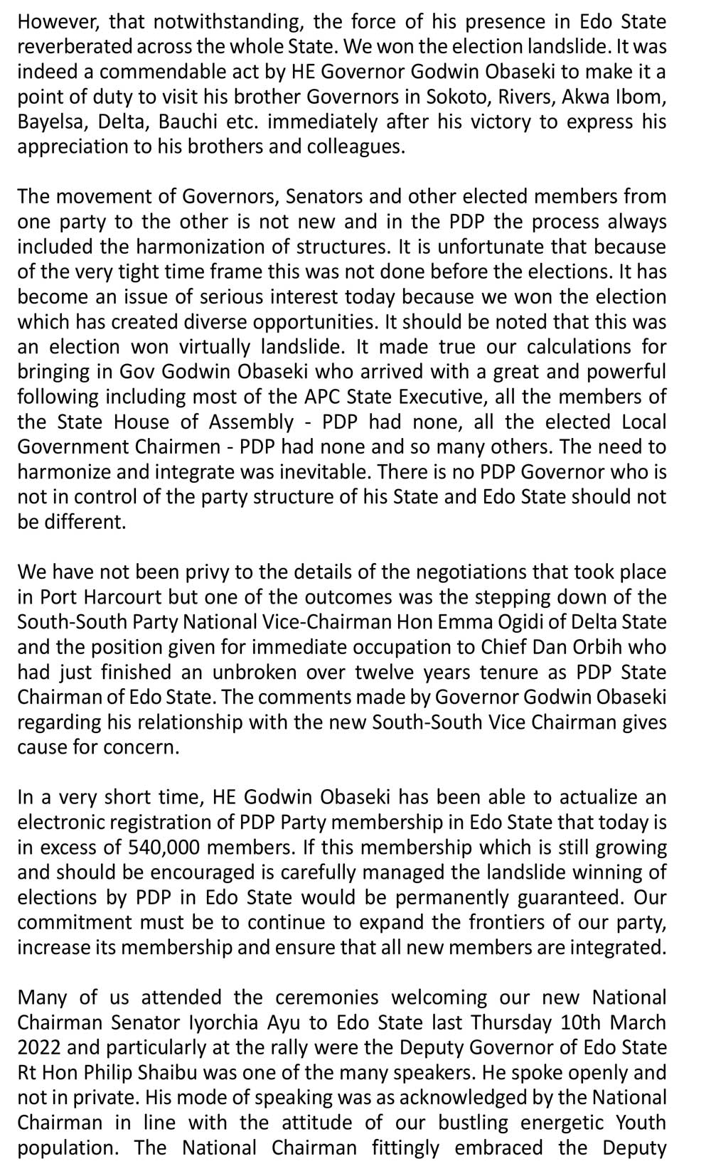 PEOPLES DEMOCRATIC PARTY (PDP) EDO STATE – HIGH CHIEF TOM IKIMI